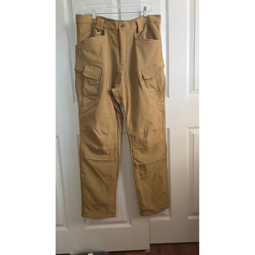 Mens‎ Tactical Cargo Pants Coyote Tan Fleece Lined Softshell XXL Outdoor Utility